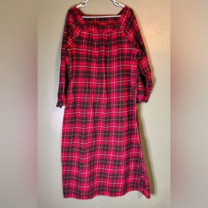 Flannel Tartan Red and Green Plaid Nightgown Full Ankle Length XL Cozy and Warm